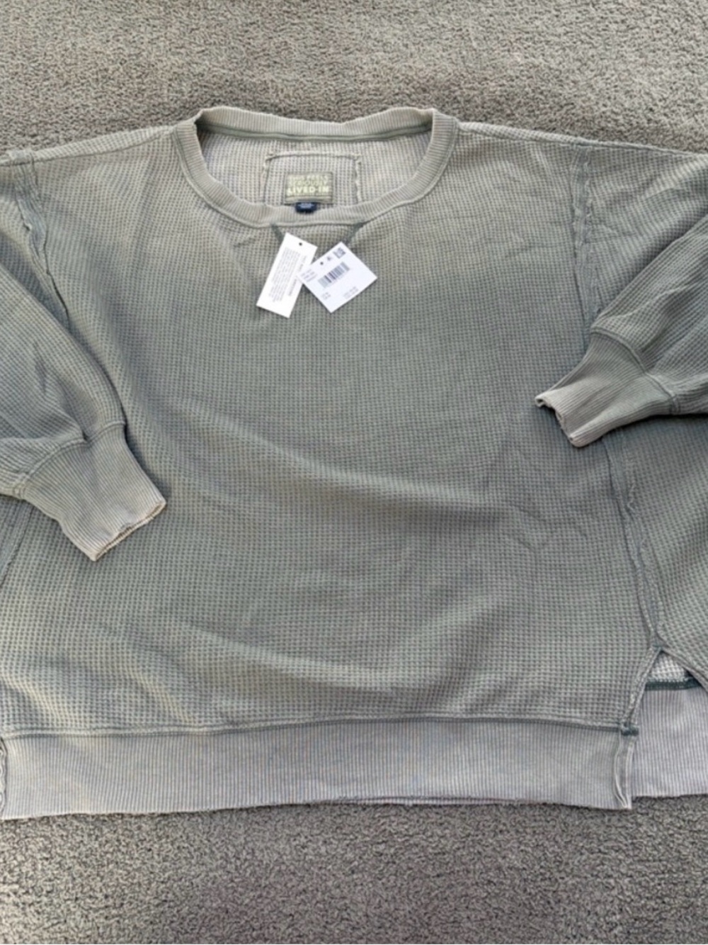 American Eagle Outfitters Women’s Waffle Crewneck Sweater in Sage Green